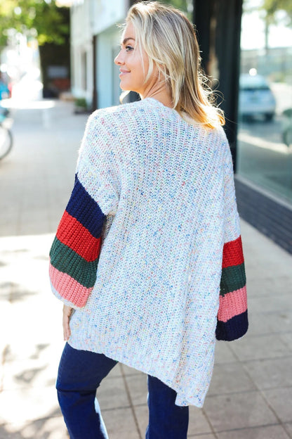 Ivory Multicolor Bubble Sleeve Cardigan