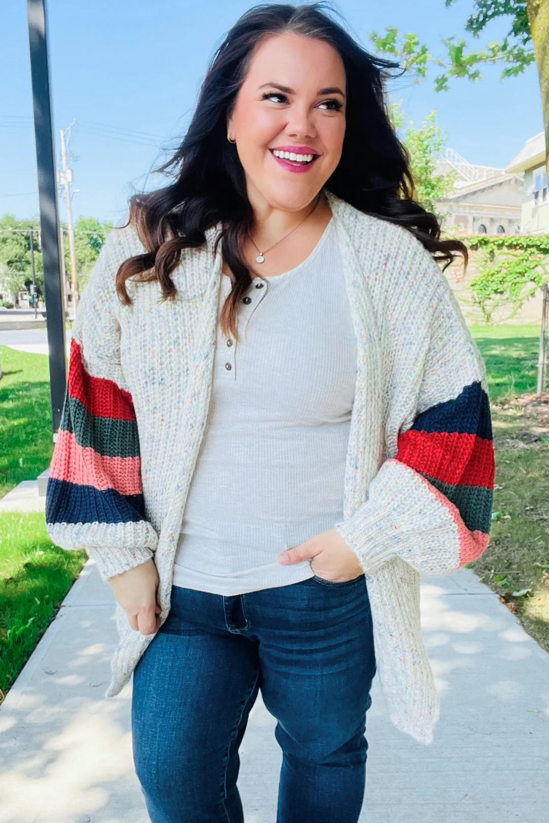 Ivory Multicolor Bubble Sleeve Cardigan