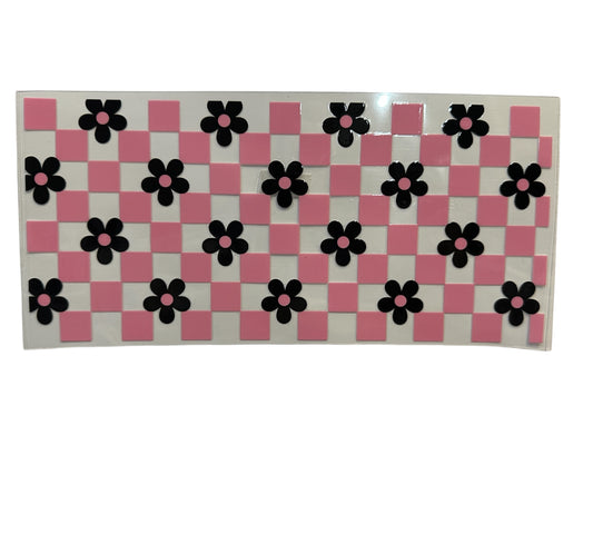 Pink Checkered with Black Flowers