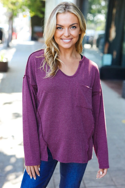 Mineral Wash Rib Notch Neck Pocketed Top