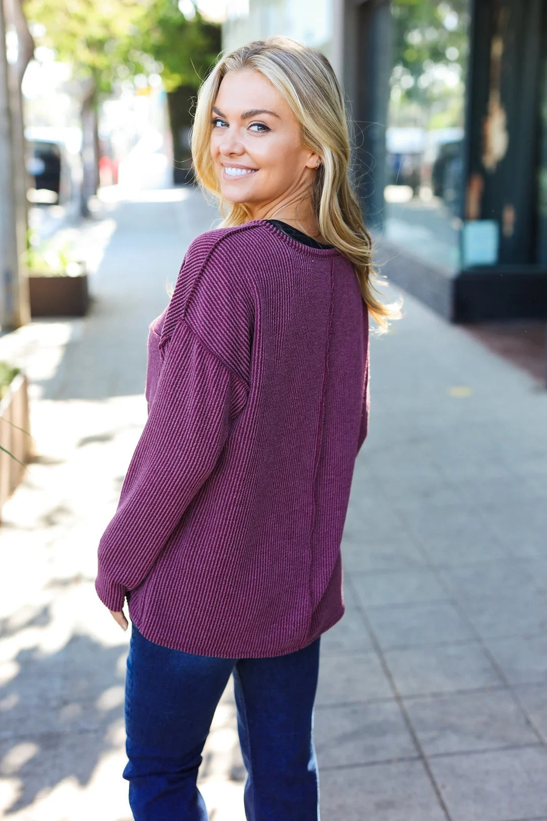 Mineral Wash Rib Notch Neck Pocketed Top