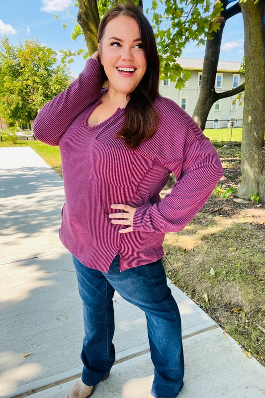 Mineral Wash Rib Notch Neck Pocketed Top
